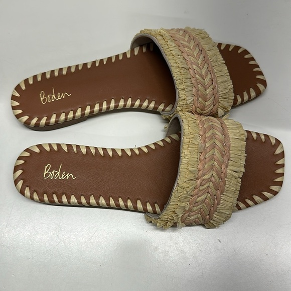 Boden Slides Sandals Mules Slip On Shoes Rafia Straw Cream Natural Size 39 US 9 - Picture 2 of 7
